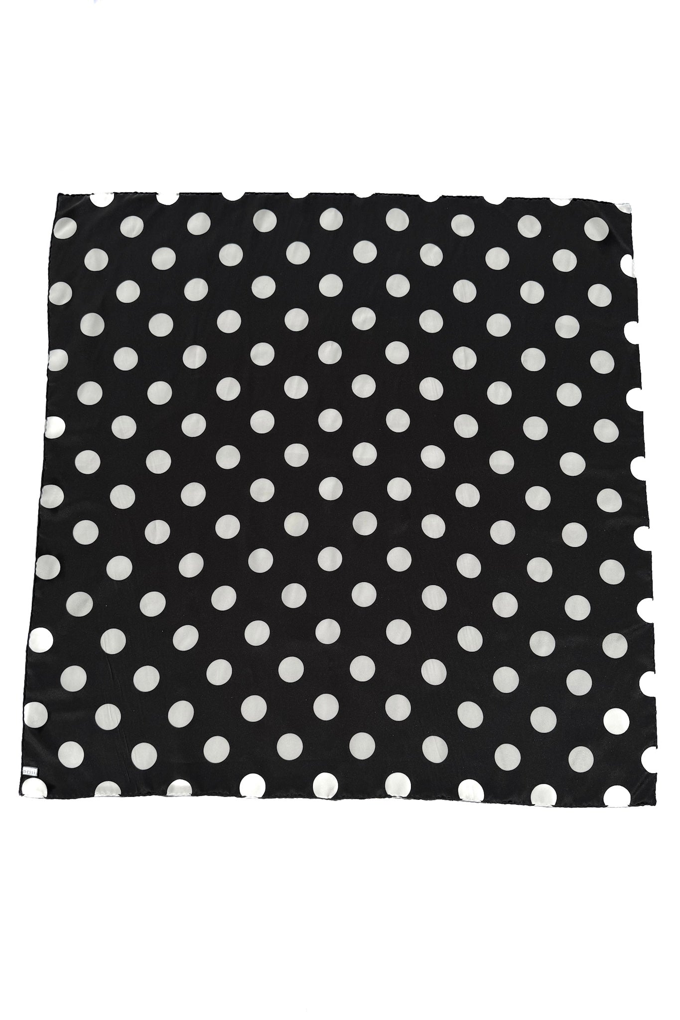Large black with white polka dots square silk scarf by nessi, Australian independent fashion label