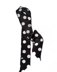 Long black with white polka dots skinny silk scarf by nessi, Australian independent fashion label